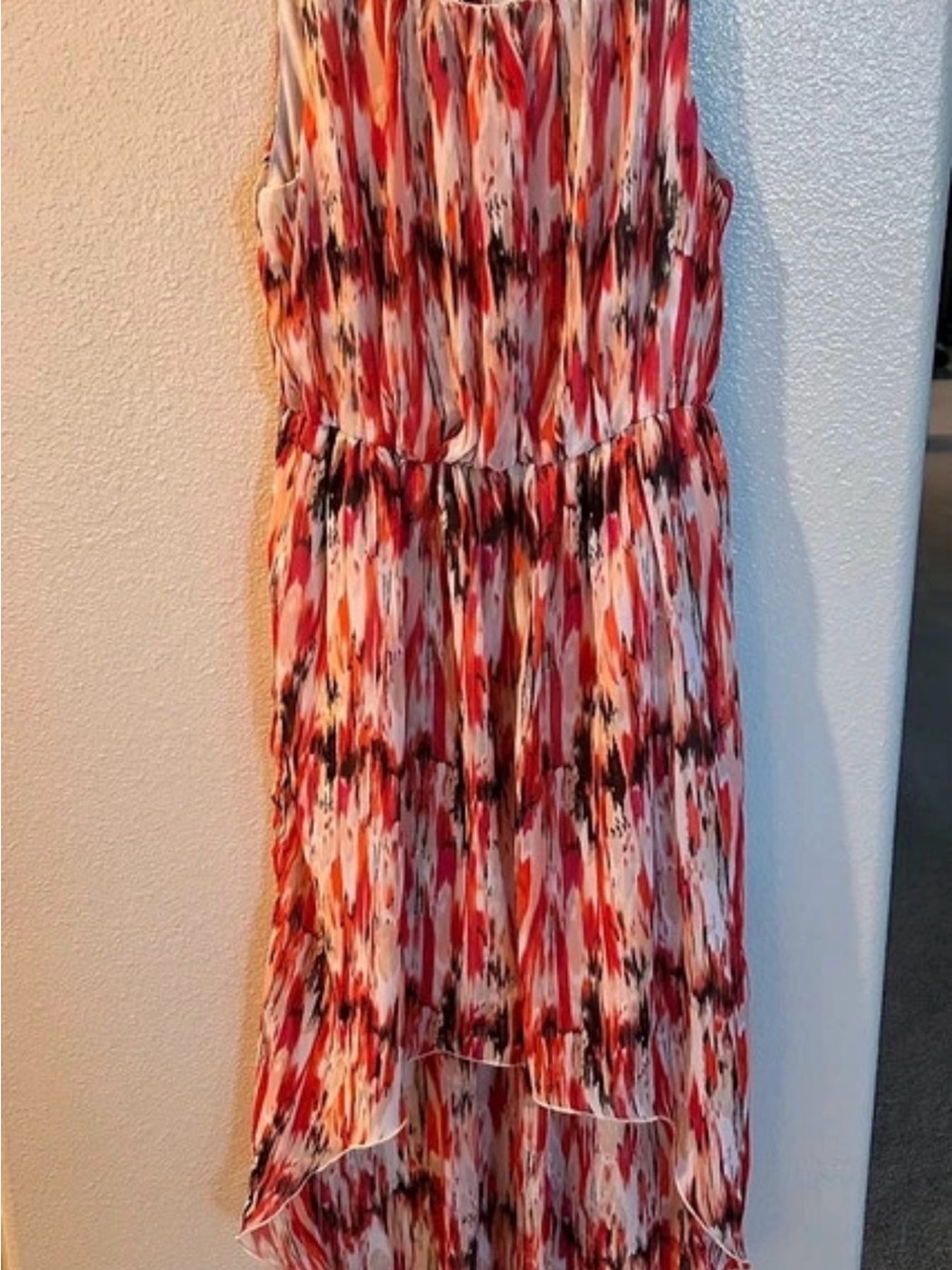 Sleeveless Printed High-Low Maxi Dress - Red Multi
